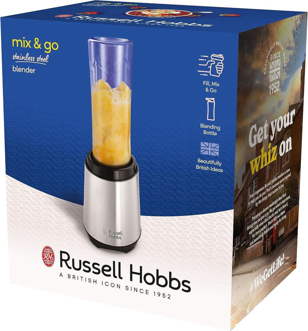 Russell Hobbs Mixer — Mikser stojący i urządzenie do przygotowywania smoothie na wynos [silnik o mocy 23 500 U/min] Inkl. 1X Mixbehälter 600Ml (Bpa-Frei, Spülmaschinen- & Bruchfest Inkl. Deckel) Zerkleinerer, Edelstahl, 23472-56 Kitchen Naty Shop
