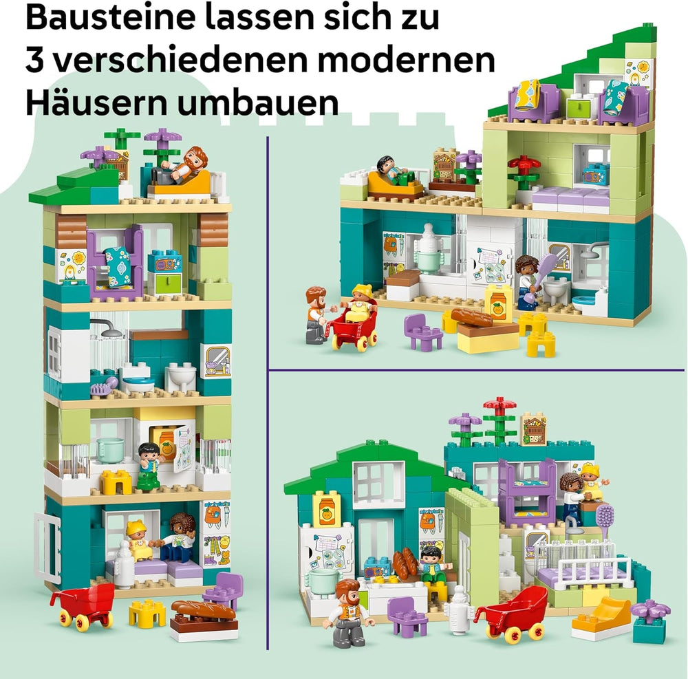 LEGO DUPLO 3-in-1 Modernes Familienhaus mit Figuren - Kleinkinder Lernspielzeug für Feinmotorik - Montessori Spielzeug mit Puppenhaus Zubehör - Geschenk für Mädchen und Jungen ab 2 Jahren - 10470