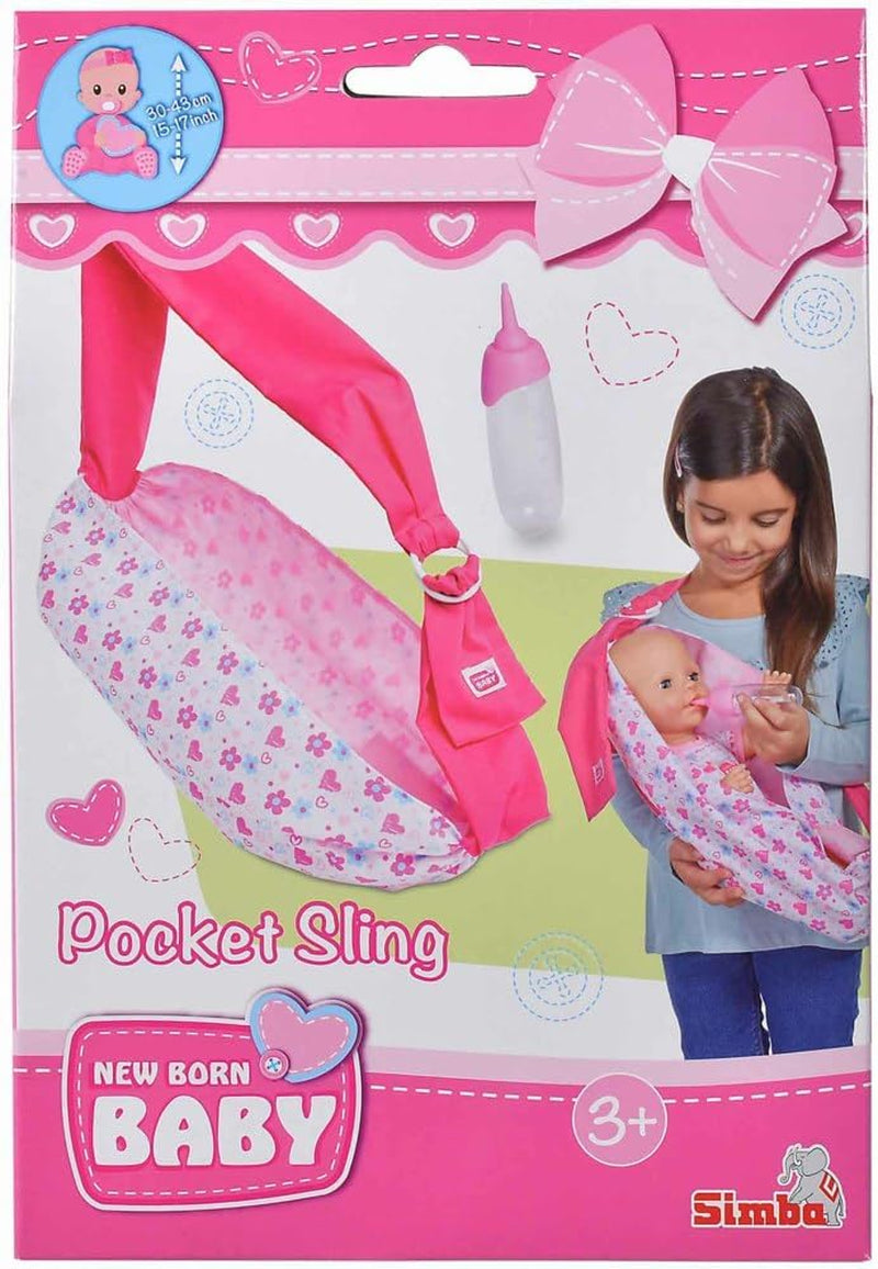 Simba 105560002 - Sling reglabil pentru nou-născut cu geantă și biberon pentru păpuși de 38-43 cm, pentru copii de 3 ani și peste