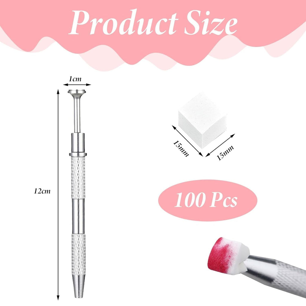 100 Stück Nail Art Schwamm Mit Piercing Zange,Nail Art Zubehör Schwamm Mit Piercing Kugel Aufdreher,Sponge Brush Applikator,Nagelkunst-Rendering-Werkzeuge,Für Gradient Nail Art Patterns Erstellen.