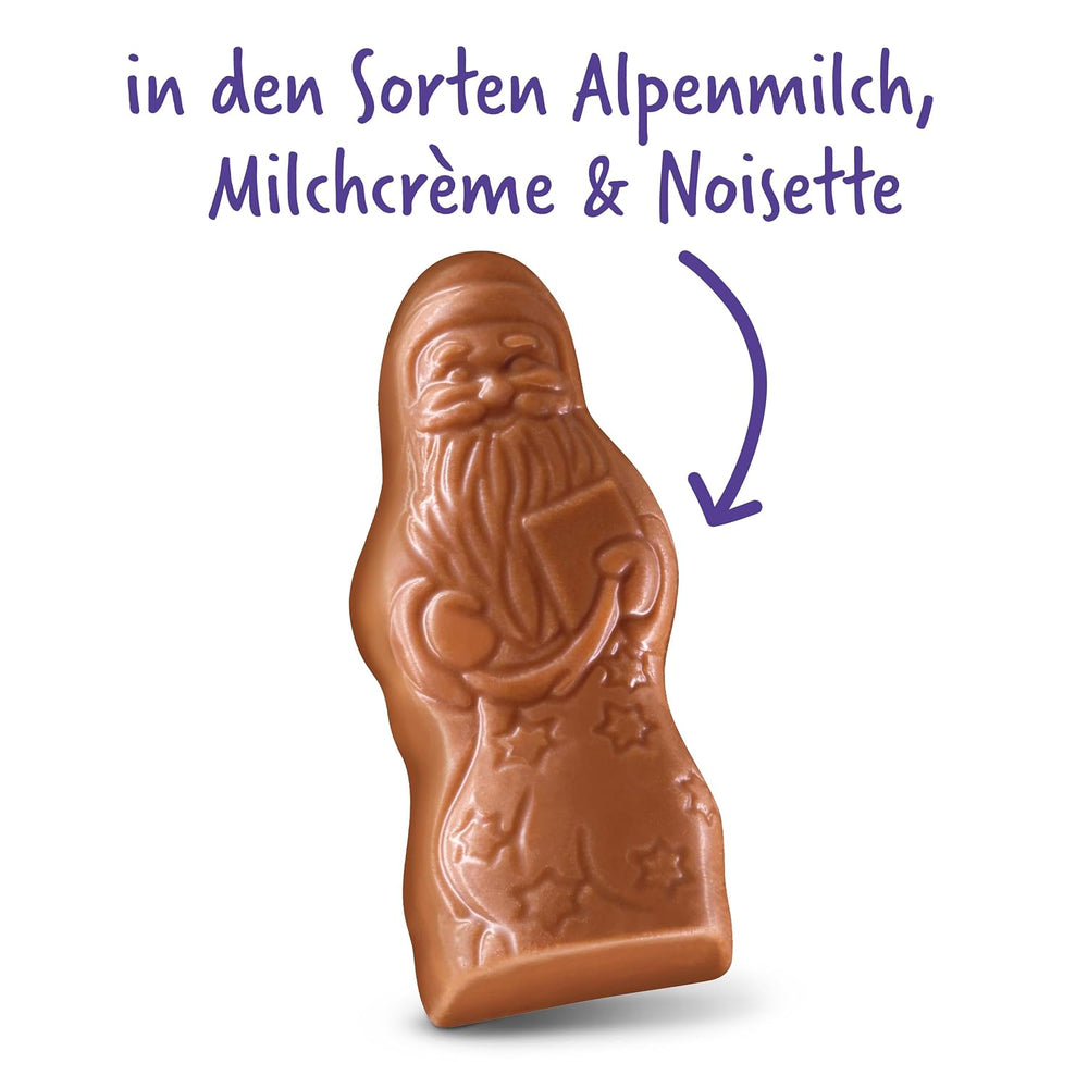 Milka Mini Santas – Mieszanka mleka alpejskiego, śmietanka mleczna i orzechy laskowe w świątecznym opakowaniu jednostkowym – 120g
