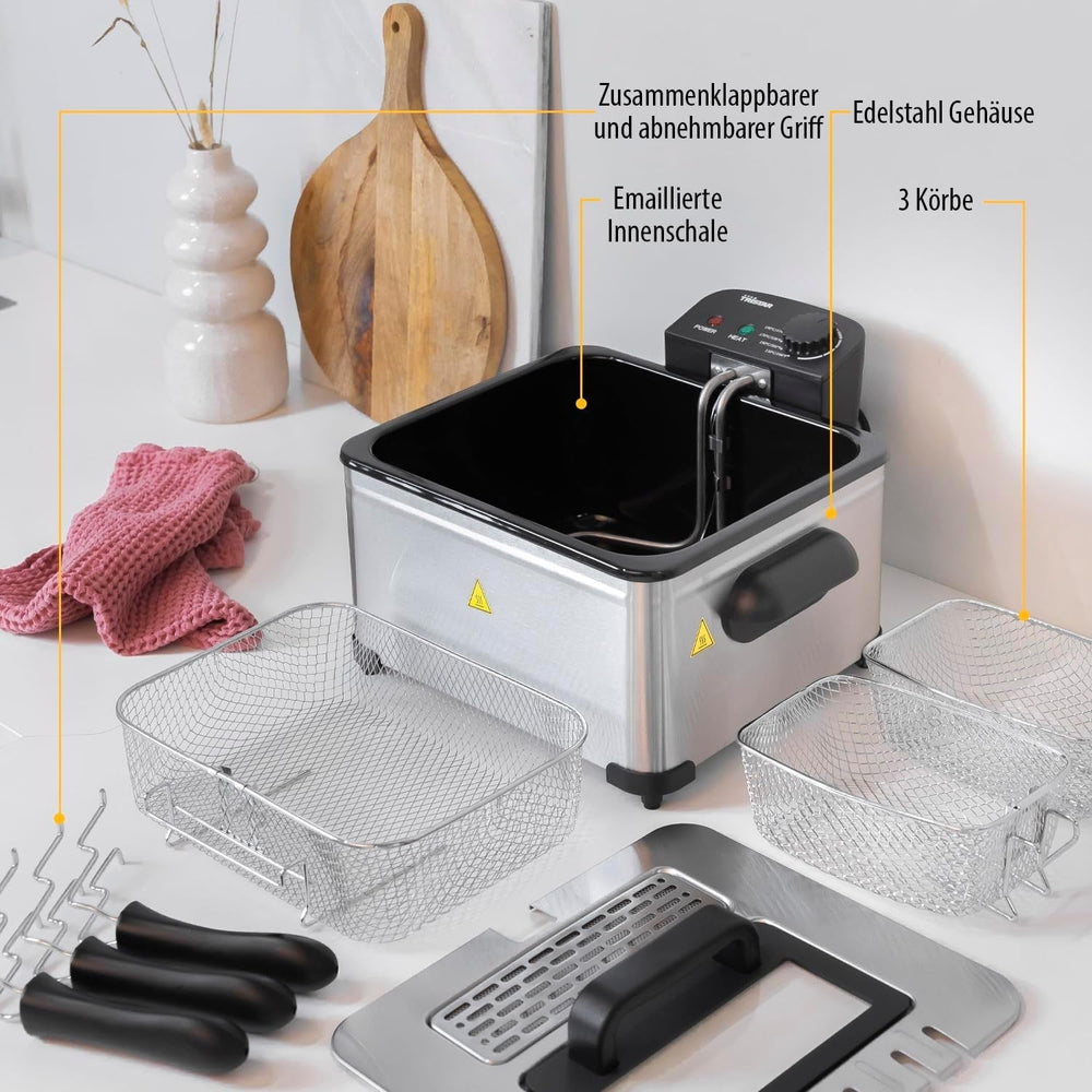 Frytkownica Tristar, 1 duży kosz i 2 małe kosze, regulowany termostat, strefa chłodzenia, 5 litrów, 2000 W, FR-6949 AGD Naty Shop