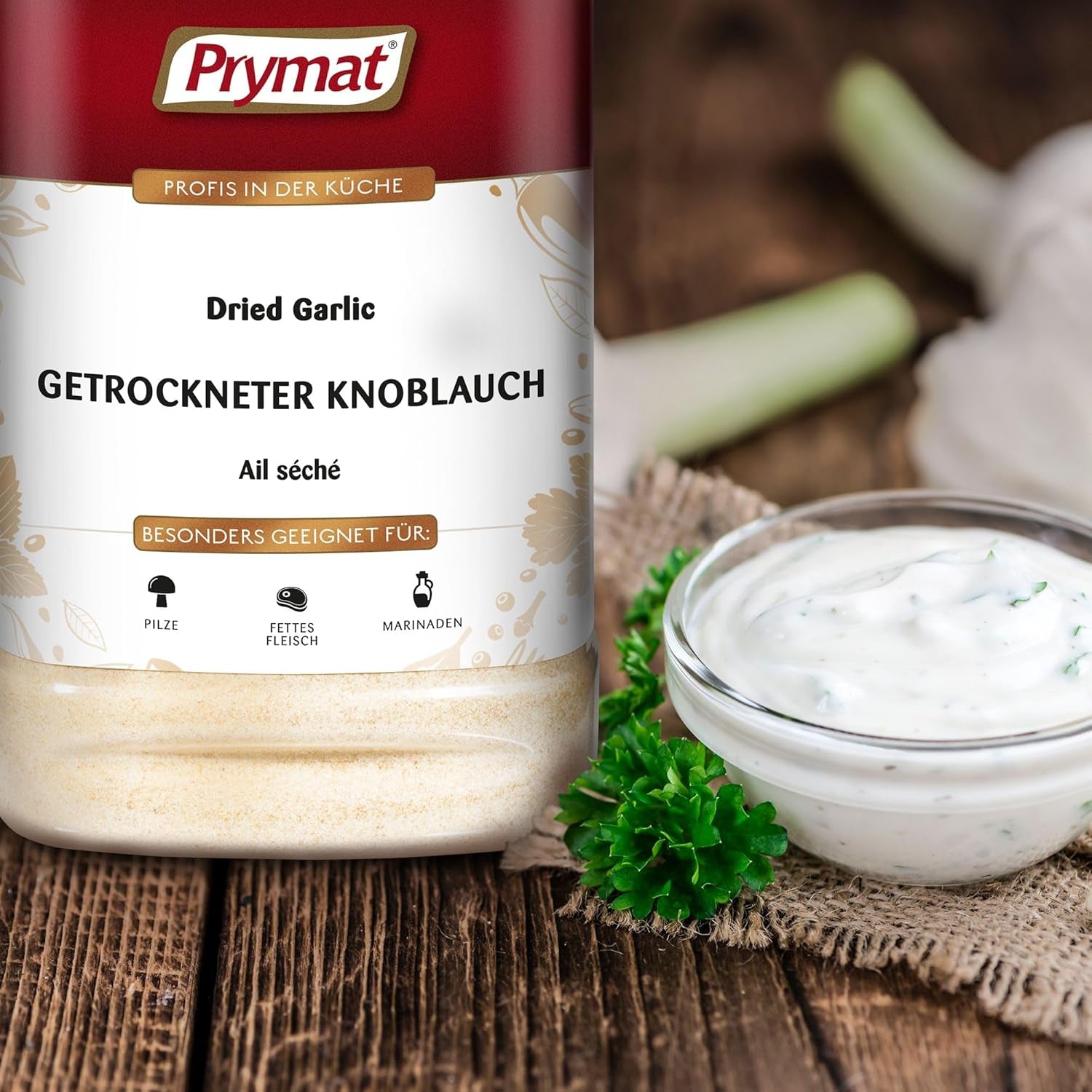 Prymat Getrockneter Knoblauch granuliert 1,05kg – Aromatisches Knoblauchgranulat zum Würzen von Fleisch, Fisch, Gemüse, Saucen, Dips & Marinaden – intensiv im Gesmack – ohne Zusätze