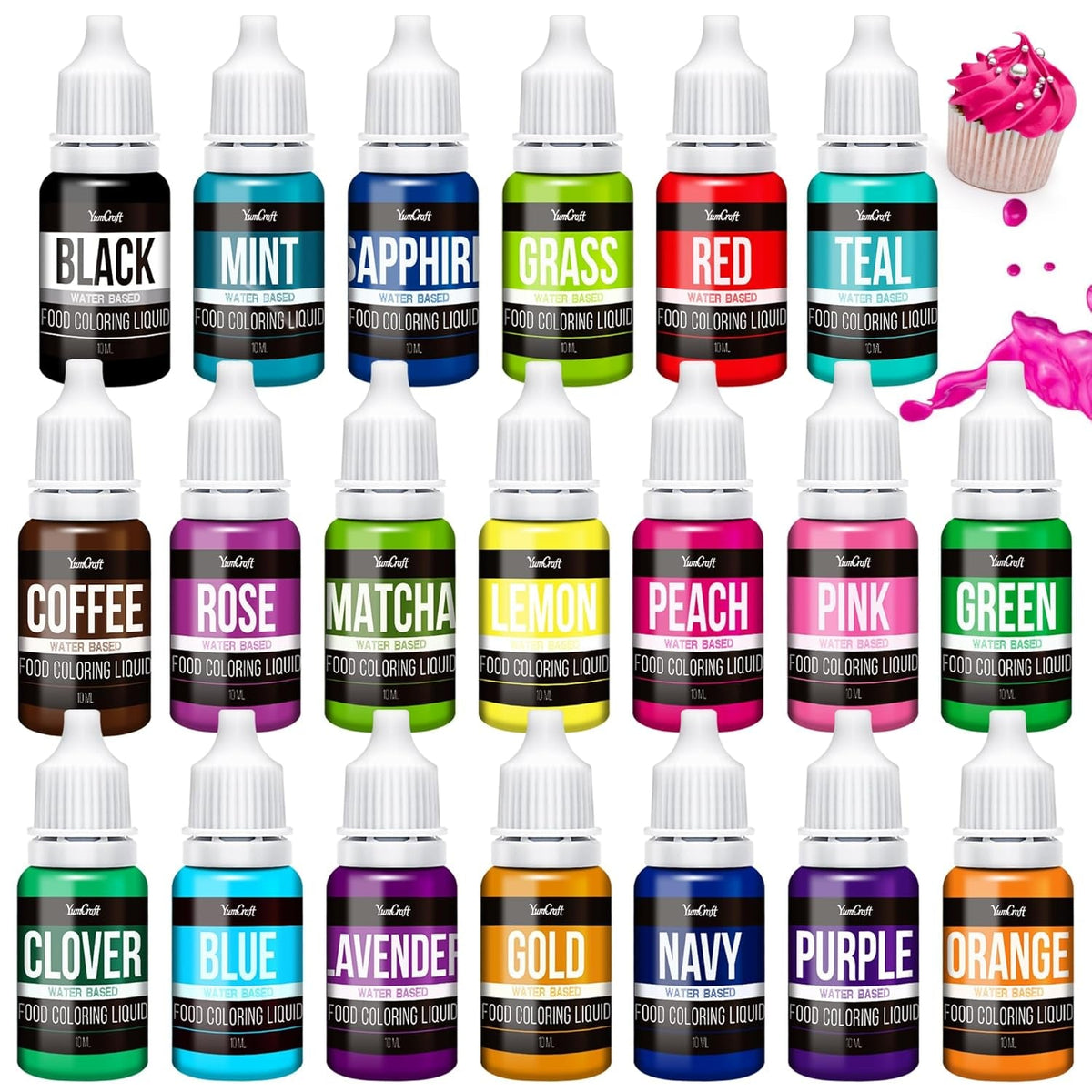 Barwnik spożywczy - 20 kolorów Wysoce skoncentrowany płynny barwnik spożywczy do ciast, wypieków, pisanek i napojów - Bezcukrowy barwnik spożywczy do kremów, lukru, szlamu i dekorowania ciast - 10 ml każdy