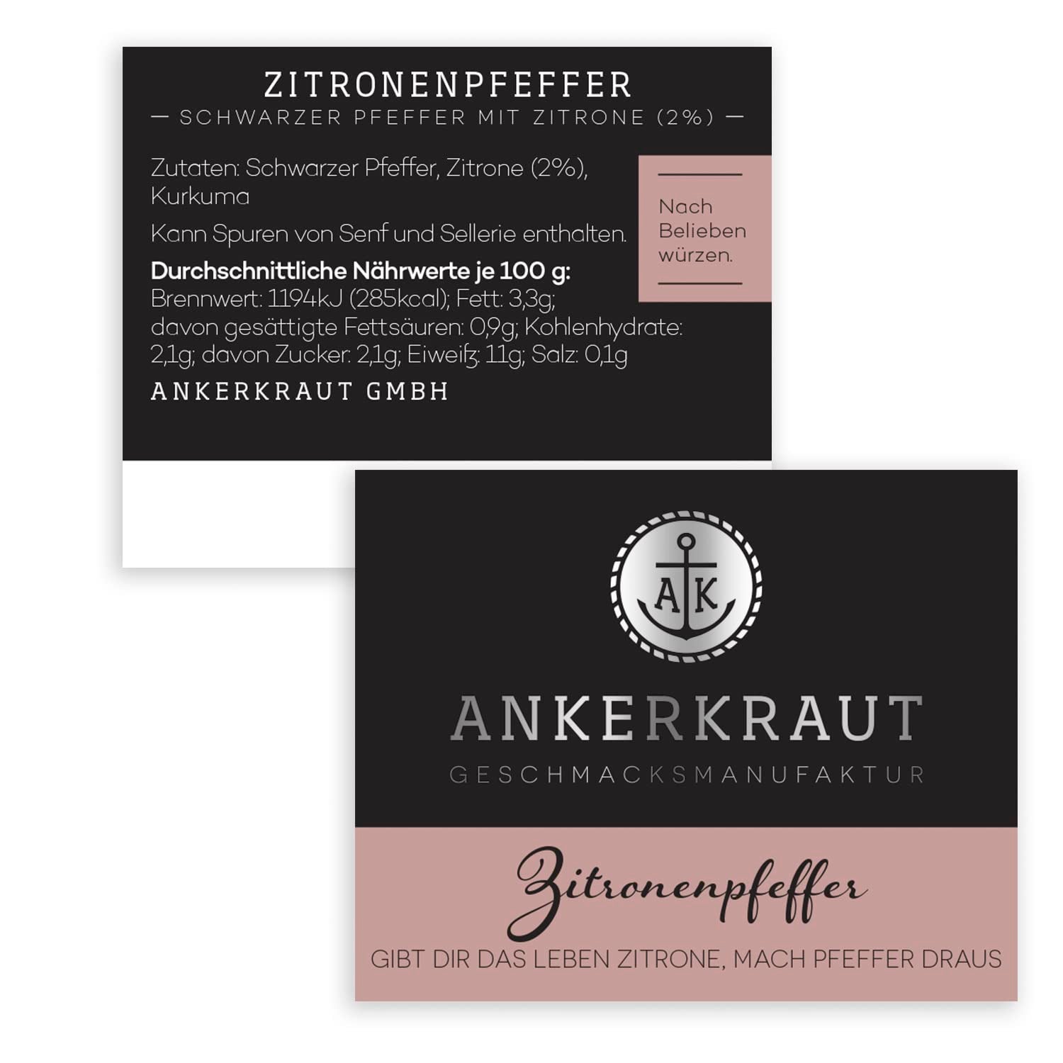 Ankerkraut Zitronenpfeffer, 85 g w szkle korkowym, Pfeffer-Mischung Citrus Frische-Kick, Einfach Kochen mit Gesmack & Aroma