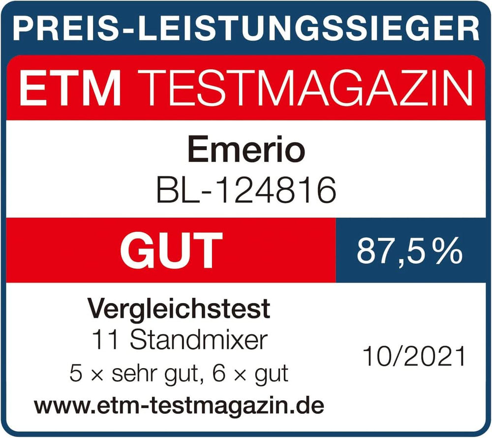 Mikser stojący Emerio BPA Frei Crush Ice Funktion 1,5 l Behälter 2 Geschwindigkeiten + Pulse Funktion Messereinheit Aus Edelstahl Sicherheitsschalter Geschirrspülgeeignet 500 W BL-12816.8 Schwarz Bucatarie Naty Shop
