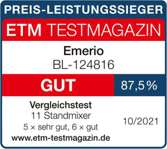 Mikser stojący Emerio BPA Frei Crush Ice Funktion 1,5 l Behälter 2 Geschwindigkeiten + Pulse Funktion Messereinheit Aus Edelstahl Sicherheitsschalter Geschirrspülgeeignet 500 W BL-12816.8 Schwarz Bucatarie Naty Shop