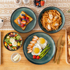 Set de veselă modern pentru 6 persoane, set de veselă din gresie Vancasso STARRY cu 24 de piese, set combinat verde, serviciu de cină pentru 6 persoane, inclusiv farfurii de cină, farfurii de desert, farfurii de supă și boluri pentru cereale