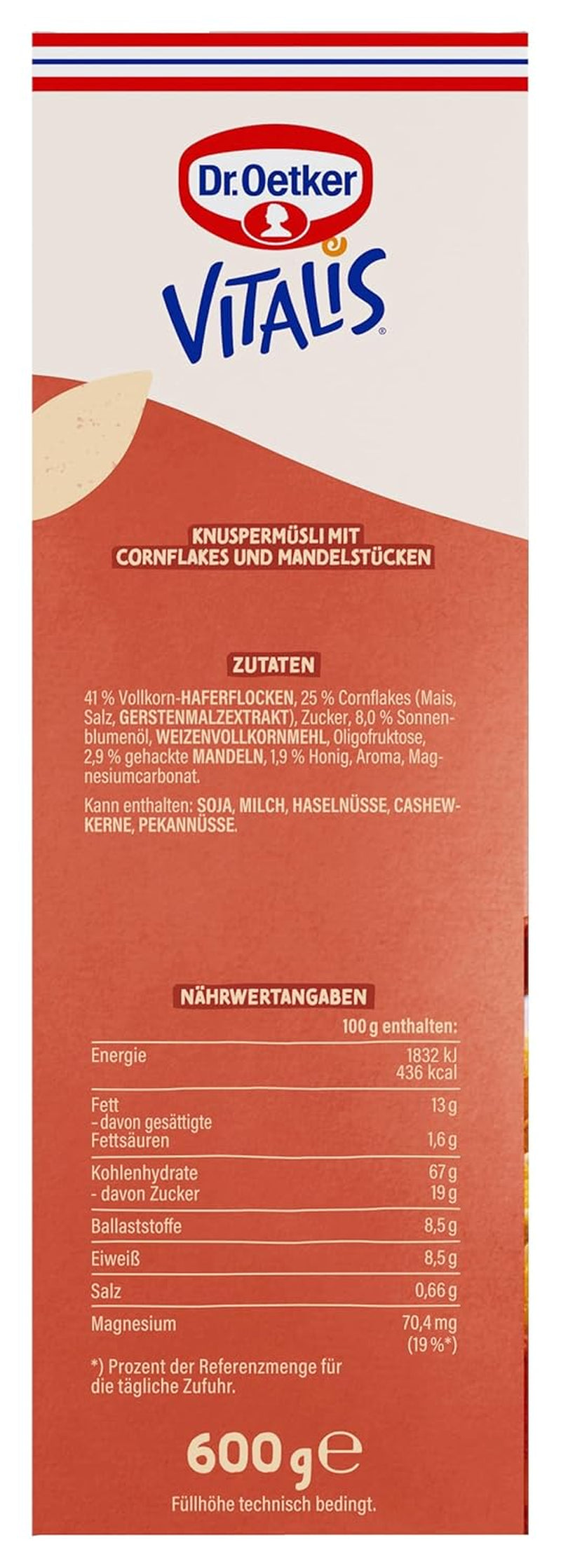 Dr. Oetker Vitalis Crunchy Flakes: Chrupiące musli z płatkami kukurydzianymi i kawałkami migdałów, opakowanie 5 szt. (5 x 600g)