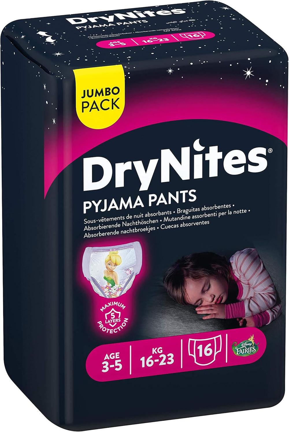 Bielizna nocna Huggies DryNites dla dziewczynek, 3-5 lat (16-23 kg), 2 x 16 sztuk