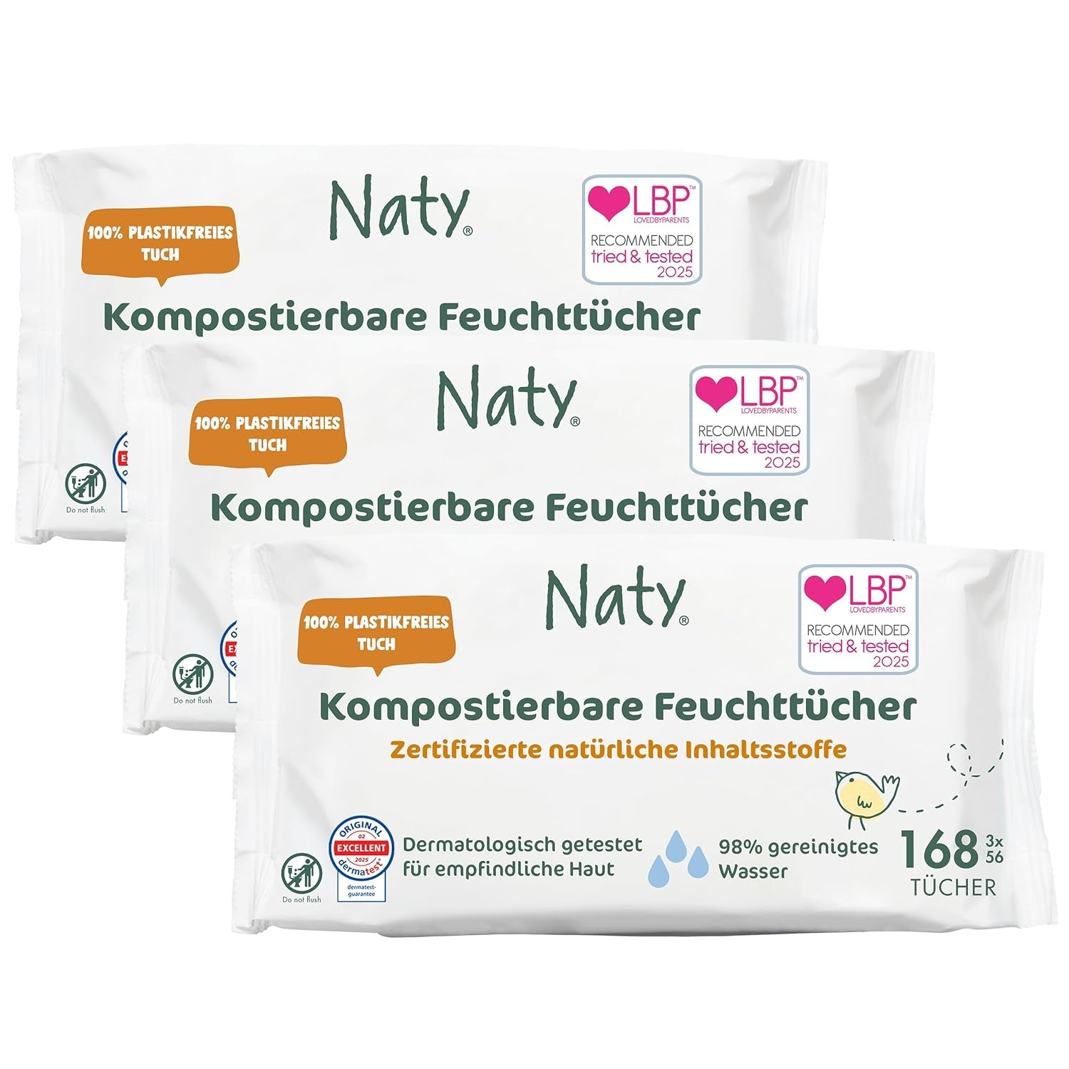 Chusteczki Naty Baby | 100% ziołowy i bezzapachowy dla skóry wrażliwej | Certyfikowane, kompostowalne chusteczki niezawierające plastiku, zawierające w 98% wodę oczyszczoną | 672 chusteczki (12 opakowań)