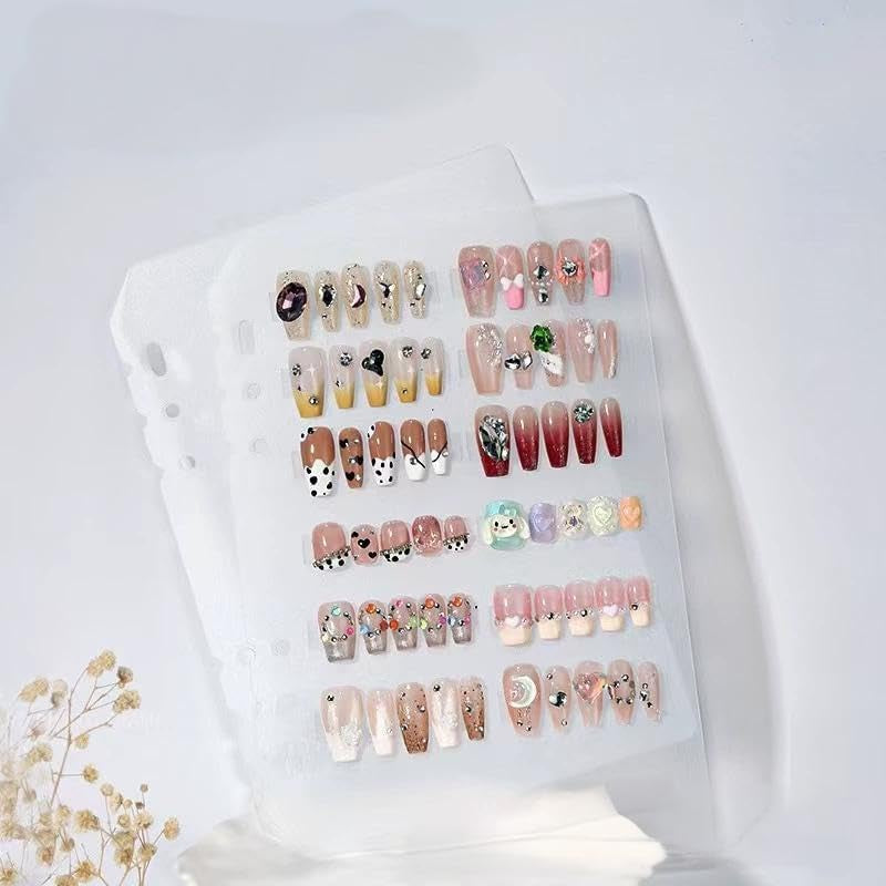 Set organizator unghii A5 cu sistem de închidere cu capse și foi detașabile – Cutie transparentă robustă + 6 tampoane adezive și carte de depozitare detașabilă pentru unghii artificiale/adezive – Ideal pentru depozitare, prezentare
