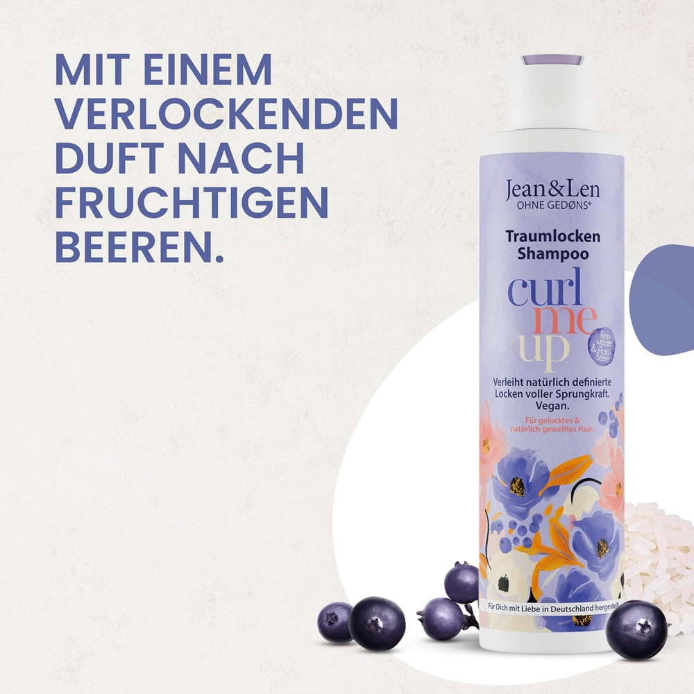 Jean & Len Dream Curls Szampon do włosów kręconych i falowanych, woda ryżowa i jagody acai, 300 ml Jean & Len