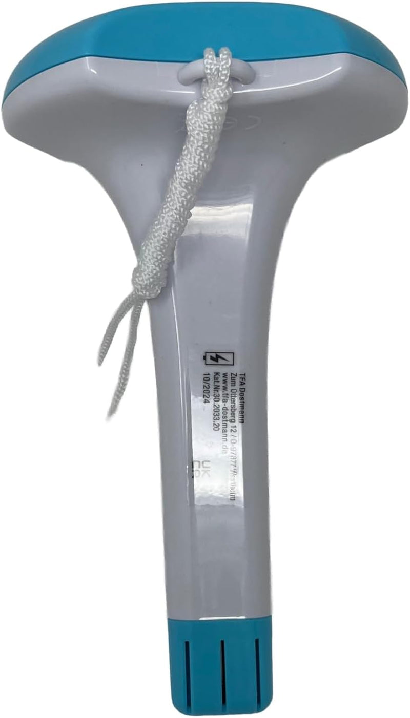 TFA Dostmann 30.2033.20 TFA Dostmann 30.2033.20 Cyfrowy termometr do basenu słonecznego, kabel 1 m, wodoodporność IPX8, bateria nie jest dołączona, zakres pomiarowy -20 do +50°C, dokładny, idealny do basenów, stawów, basenów, biały/turkusowy
