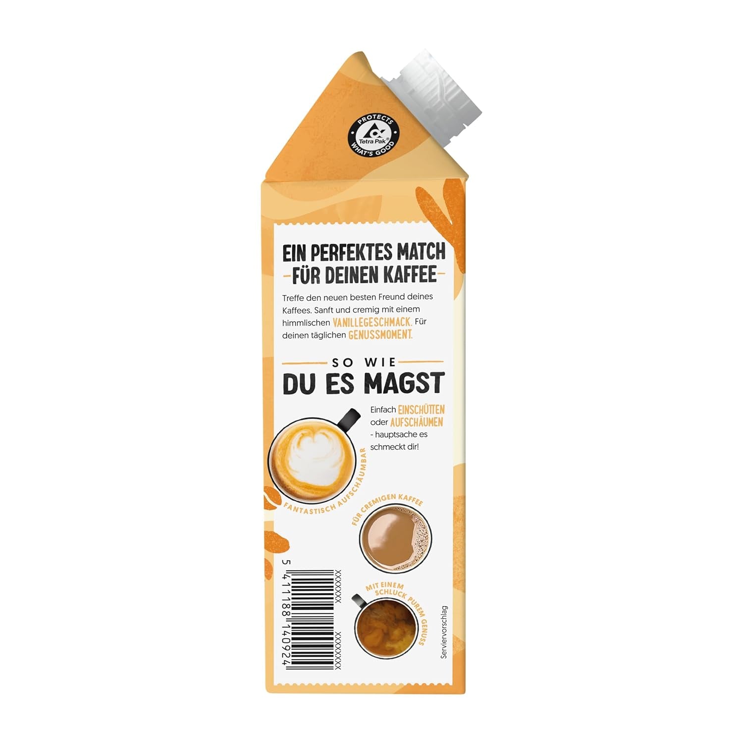 Alpro Barista Vanille – Zum Aufschäumen – Von Natur aus laktosefrei – Reich an Ballaststoffen, Calcium und Vitaminen – 8 x 750 ml – Haltbar