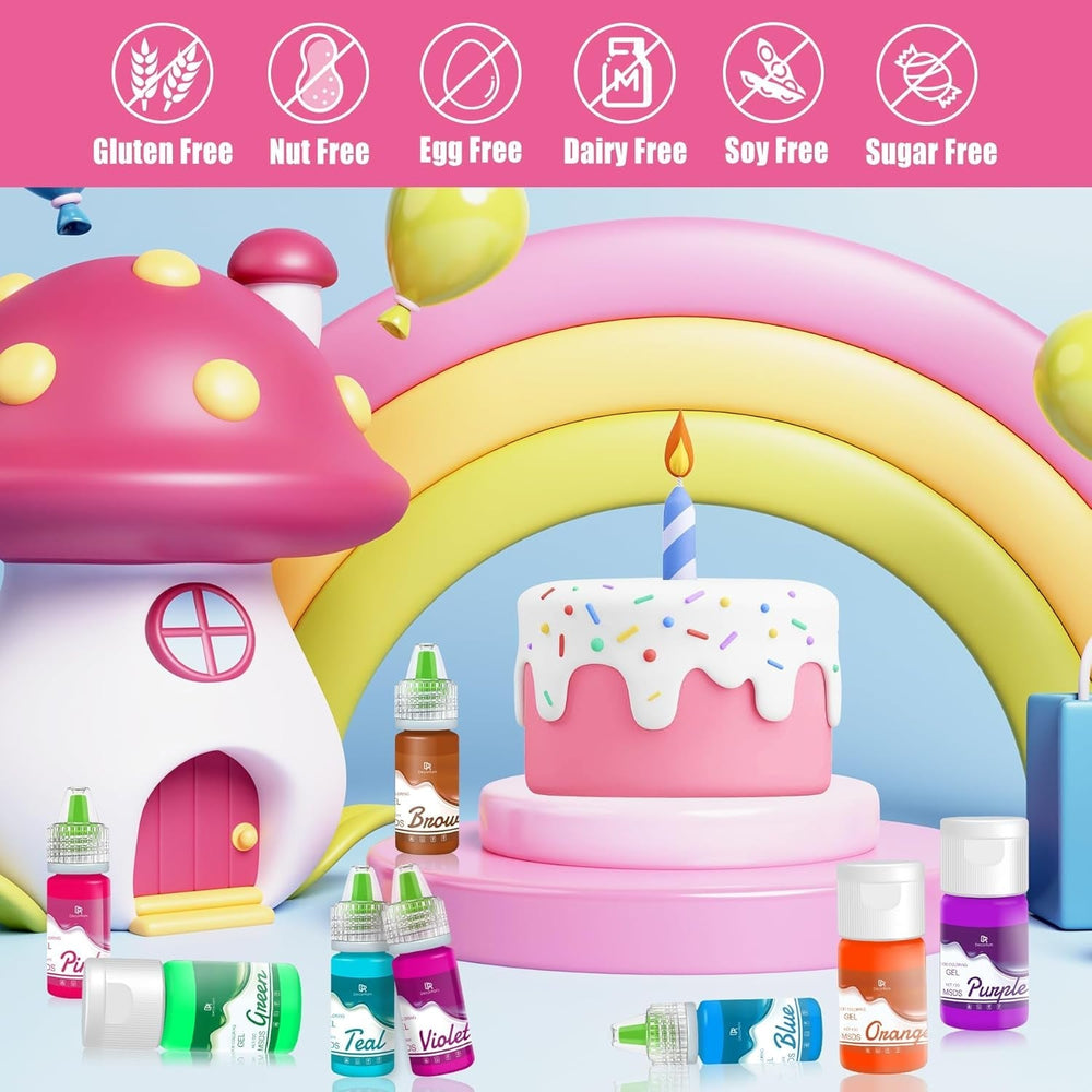 Colorant alimentar gel - 26 de culori coloranți alimentari concentrați în gel pentru decorarea torturilor, copt, fursecuri, macaroane - Colorant alimentar fără zahăr pentru băuturi, decorarea torturilor, slime DIY, ouă de Paște - 6 ml fiecare