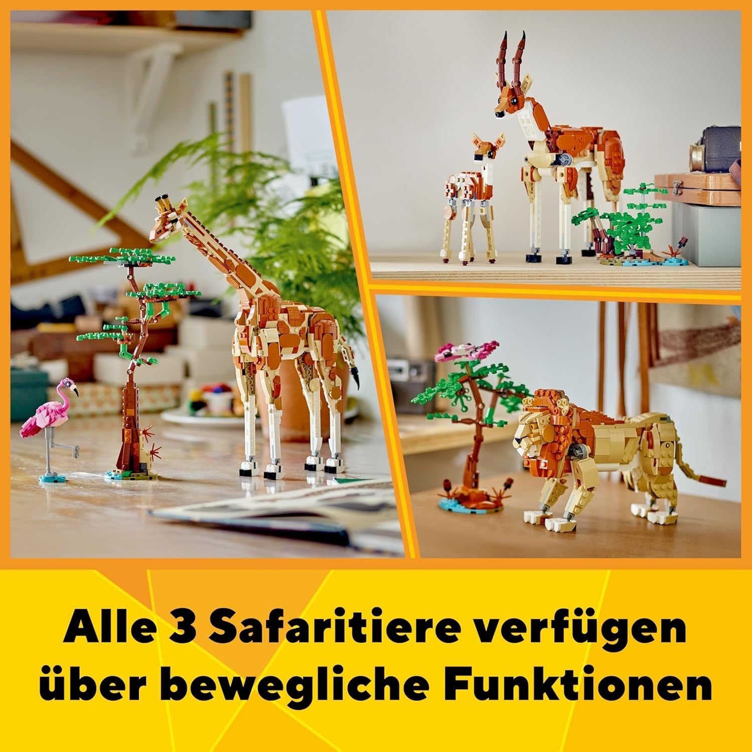LEGO Creator 3in1 Wild Safari Animals, Giraffe Toy to Gazelle Figures to Lion Model, Set for Kids, Girls & Boys Aged 9 Plus, Includes Flamingo and Butterfly, Nature Gifts for Imaginative Play 31150