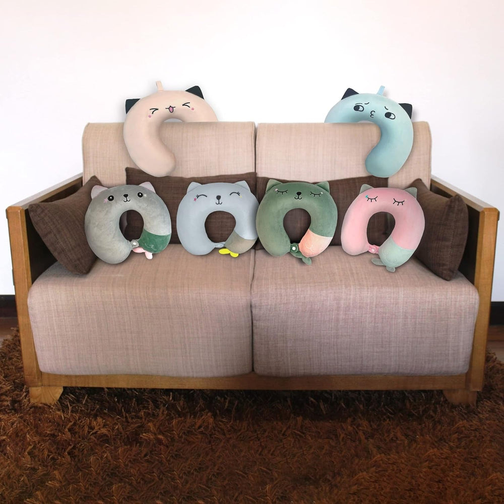 Pernă pentru gât, pernă pentru gât copii pentru călătorii cu avionul, mașina, trenul, pernă de călătorie cu spumă de memorie pentru adulți, pernă în formă de U cu motiv drăguț de animale, pernă Capac detașabil (roz2) Perne ortopedice cervicale Naty Shop