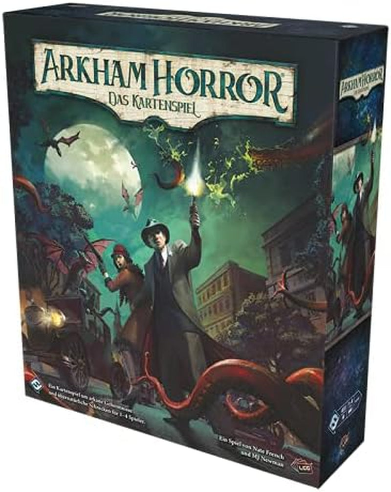 Gry o lotach fantasy, Horror w Arkham: LCG, Gra podstawowa, Gra ekspercka, Gra karciana, 1–4 graczy, Wiek 14+, 45+ minut, Niemiecki, Wielokolorowy, Kolorowy