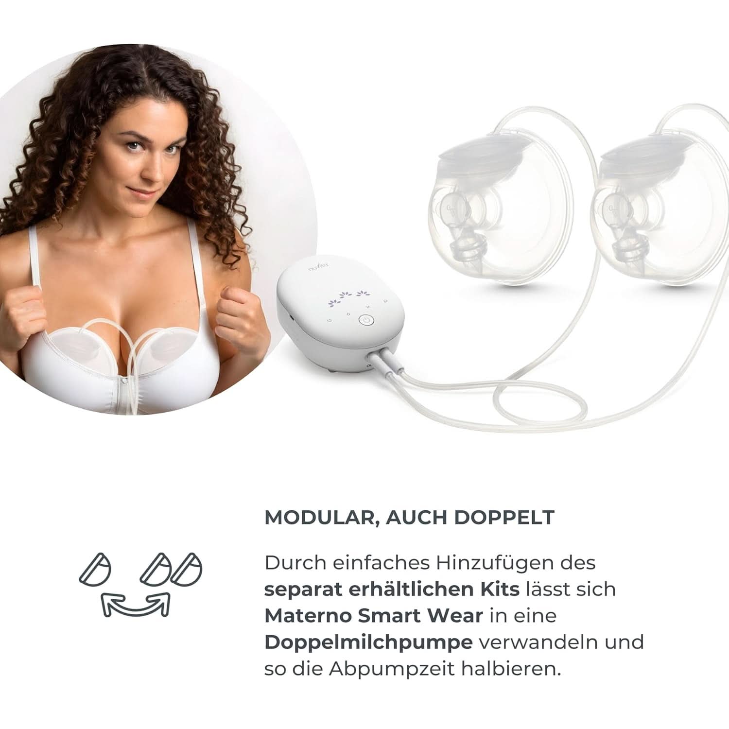 Nuvita Materno Smart Wear 1287W - Przenośny laktator elektryczny bez użycia rąk - technologia 3-fazowa, konfigurowalny, przenośny, dostępny zestaw do konwersji podwójnego laktatora Akcesoria Żywność i karmienie piersią Sklep Bebe Naty
