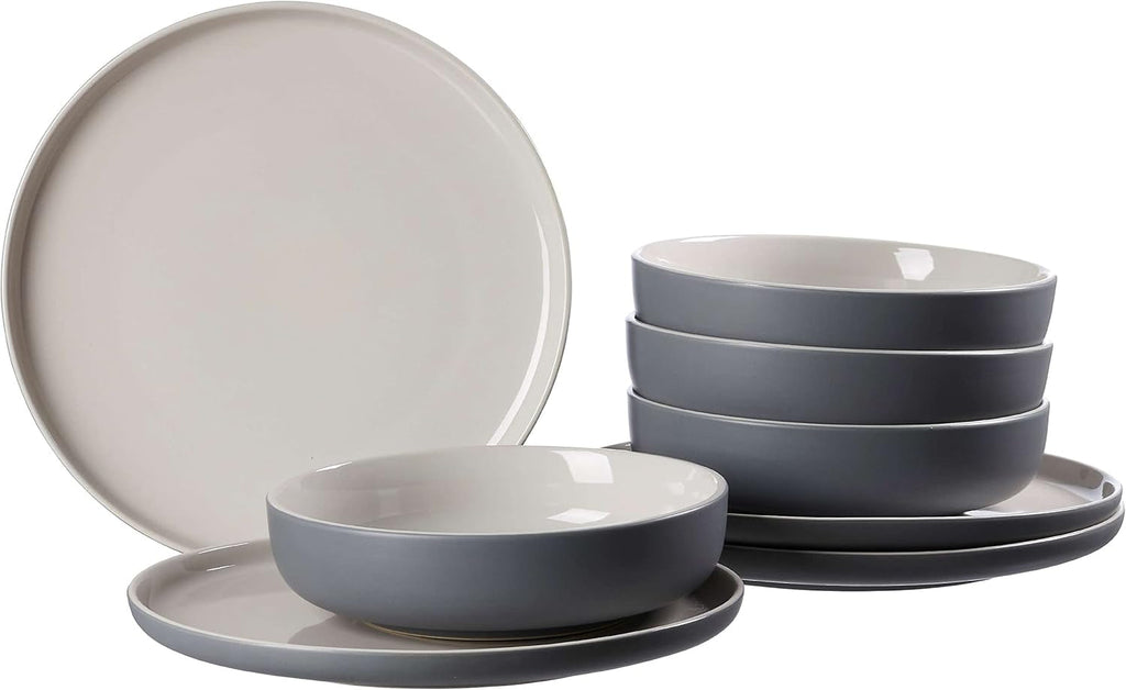 Ritzenhoff & Breker Tafelservice Jasper, 8-Teilig, Grau, Steinzeug, Speiseteller Und Suppenschalen Für 4 Personen Seturi vesela masa Naty Shop Graublau