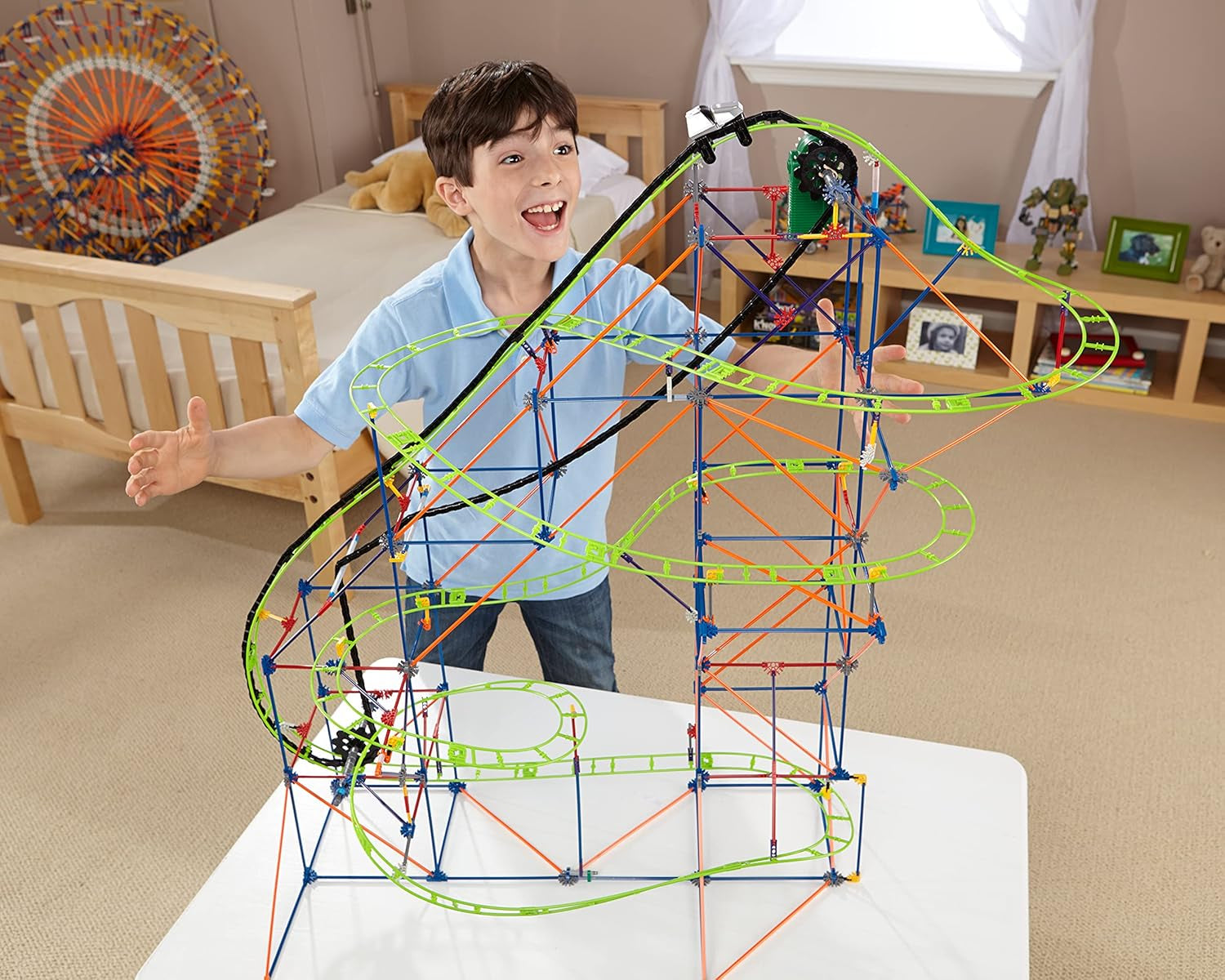 K'NEX 51438 Kolejka górska Typhoon Frenzy, kolorowy zestaw konstrukcyjny 2 w 1 dla chłopców i dziewcząt, zabawka o długości 19 stóp, 640-częściowy zestaw do budowania dla dzieci w wieku 9 lat +