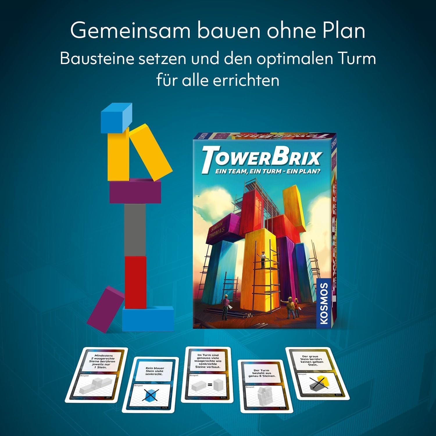 KOSMOS 684228 TowerBrix: O echipă, UN turn - UN plan? Joc de dexteritate cooperativ, construiți împreună fără un plan, joc de societate pentru 1-6 jucători cu vârsta de 10 ani și peste