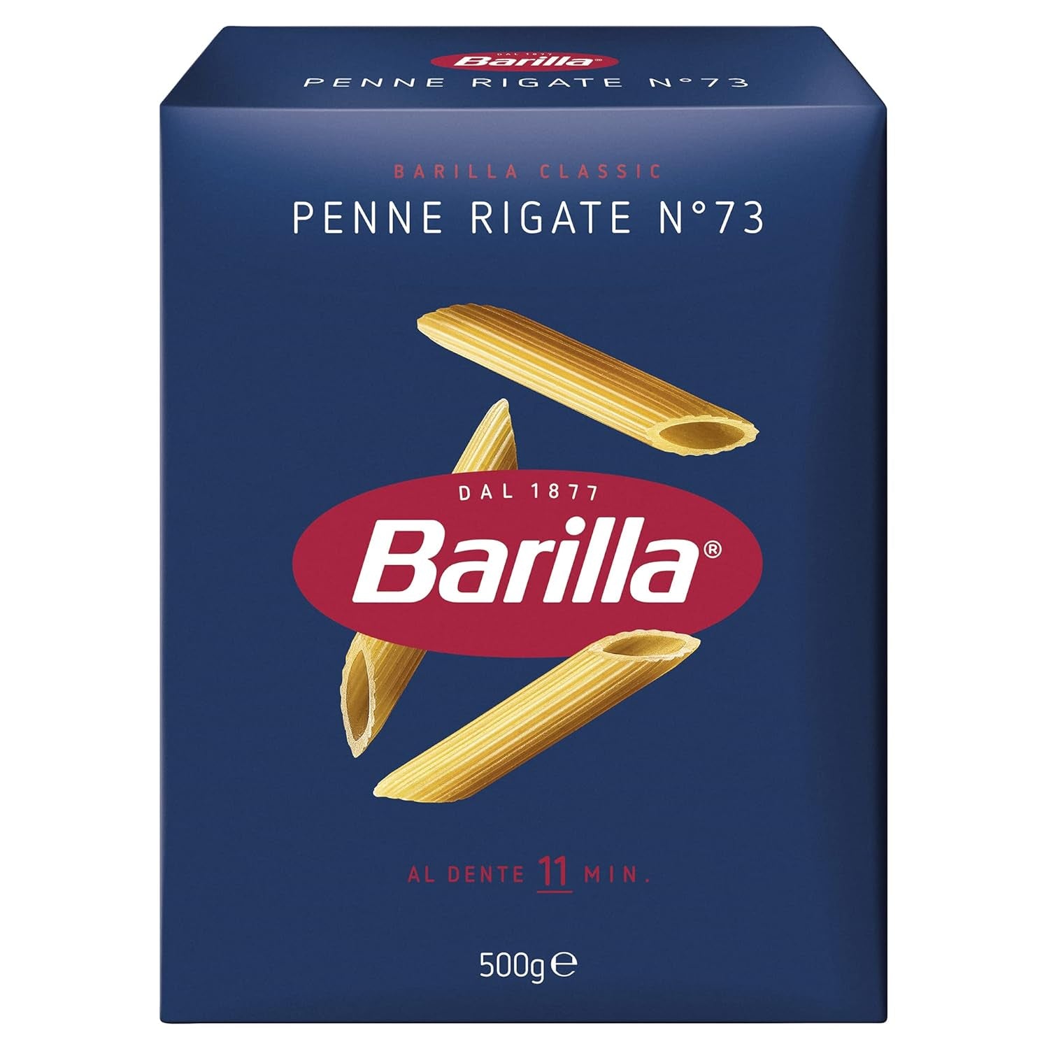 Makaron Barilla Klasyczny Penne Rigate Nr. 73 z wysokiej jakości pszenicy durum, zawsze al dente (1 x 500 g)