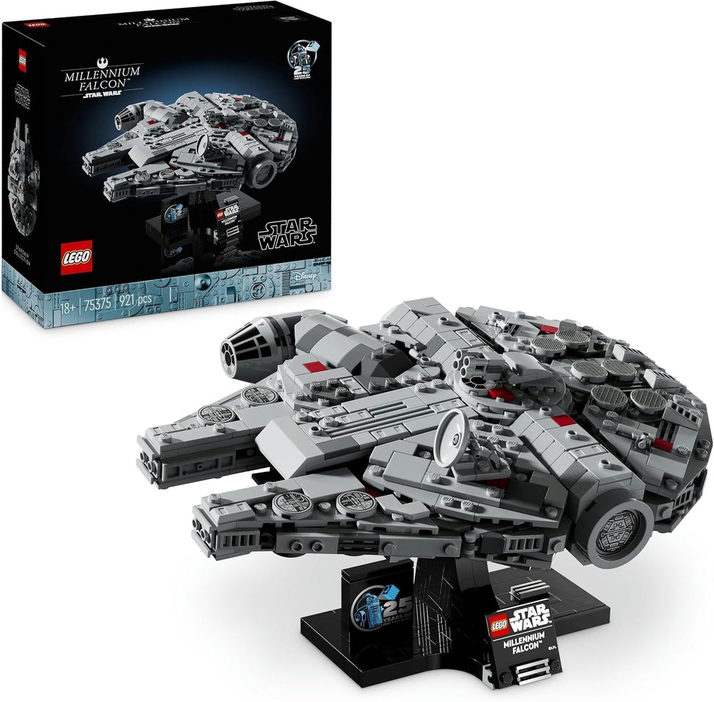LEGO Star Wars Sokół Millennium Zestaw na 25. rocznicę dla dorosłych Statek do zbudowania Nowa nadzieja Kolekcjonerski model statku kosmicznego Prezenty dla kobiet i mężczyzn 75375 Zestawy do budowania Besuche den LEGO-Store Singur