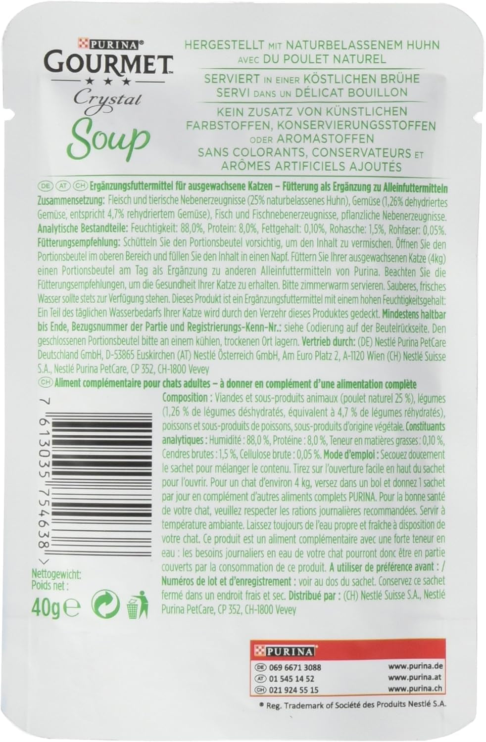 Supă Gourmet Crystal pentru pisici cu pui și legume naturale, pachet de 32 (32 x 40g)