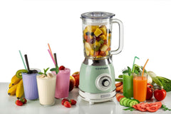 Ariete Vintage 583 Mixer Aus Glas, Retro Multifunktionsmixer Mit 4 Klingen, 4 Geschwindigkeiten + Pulse-Funktion, Funkcja kruszarki do lodu, 1,5 litra Fassungsvermögen, 1000W, Green Kitchen Naty Shop