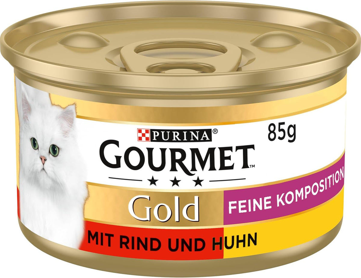 Hrană umedă pentru pisici Gourmet Gold Fine Composition cu vită și pui, pachet de 12 (12 x 85g)