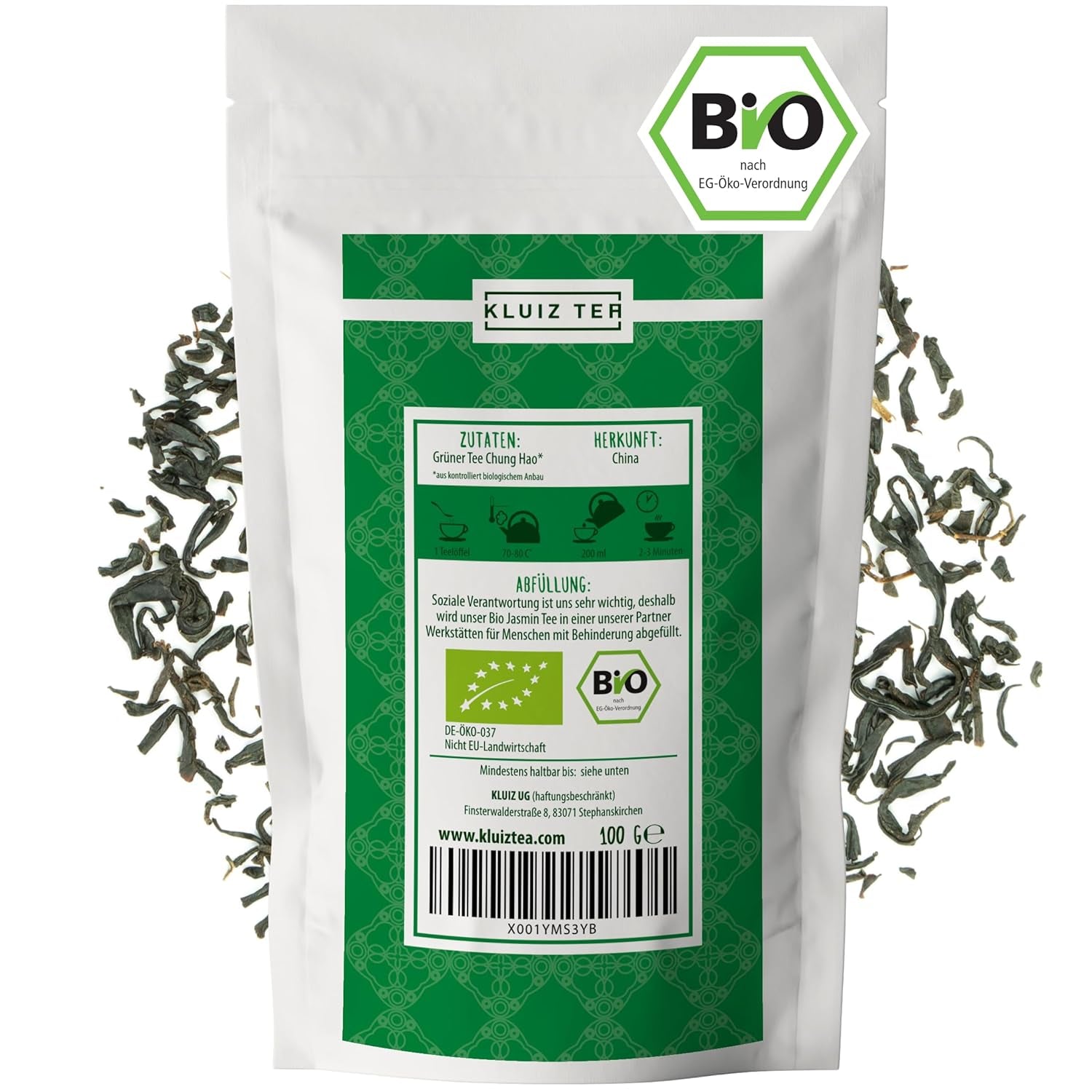 KLUIZ Ceai de iasomie ecologic Chung Hao - Ceai verde I 100 grame Ceai verde de iasomie I Ceai verde ecologic