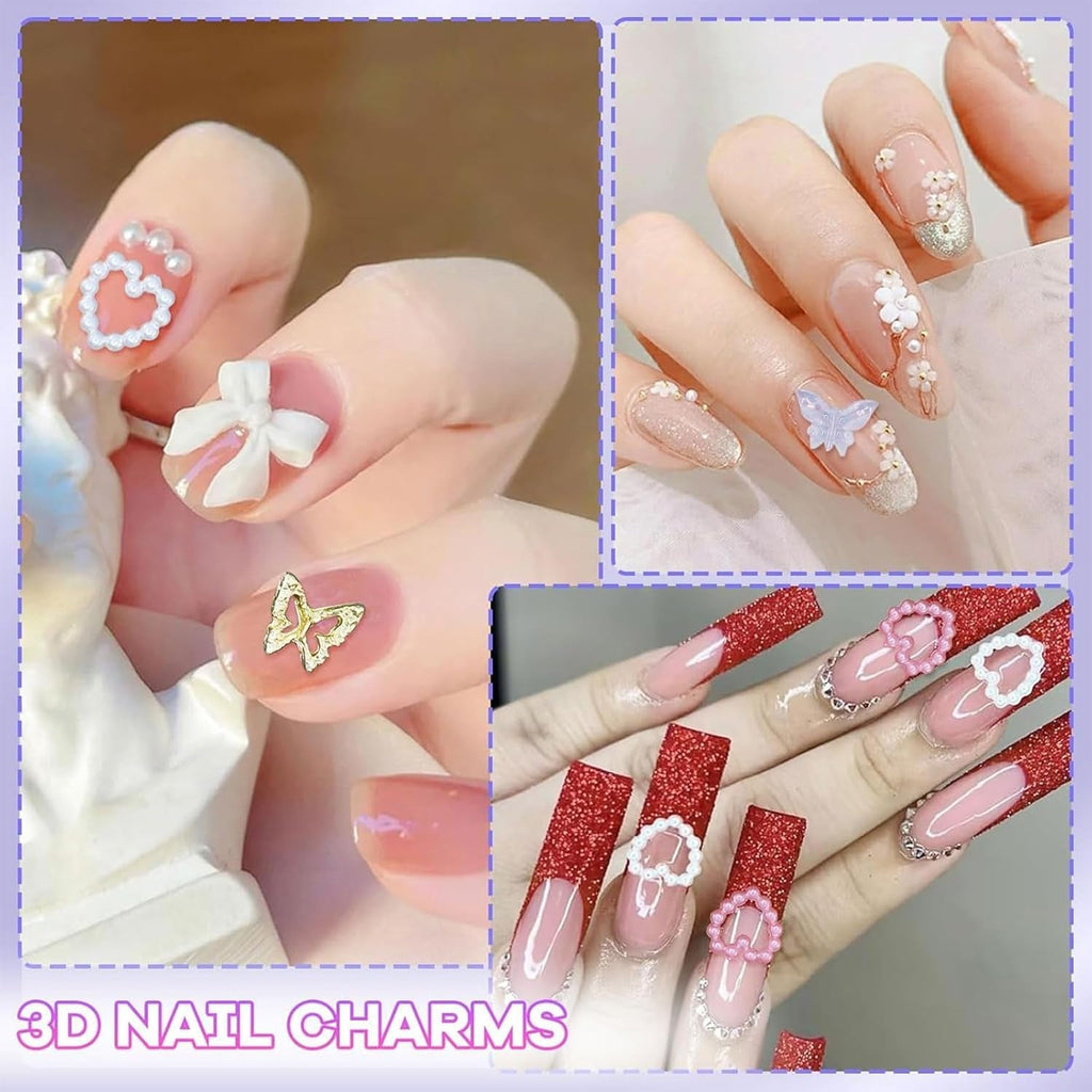 3D Anhänger Mit Schmetterlings Kirschstern Nagel Edelsteinen Mit Pinzette, Schleifen, Herz, Blume, Nagel Strassanhänger Für Maniküre, Diy-Bastelzubehör
