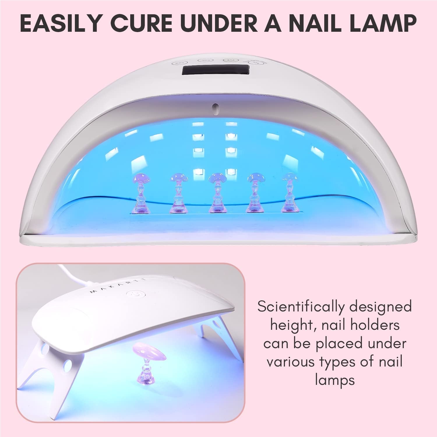 Suport acrilic pentru unghii Makartt, suport pentru unghii magnetic, suport pentru unghii, suport pentru unghii roz transparent, cu 48 de chit adeziv