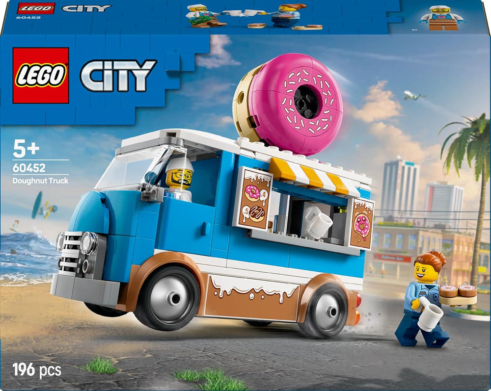 LEGO City Donut Truck — Zabawkowa ciężarówka z jedzeniem z 2 minifigurkami policji — Zabawka konstrukcyjna dla chłopców i dziewcząt w wieku od 5 lat — Pomysł na prezent urodzinowy i świąteczny 60452 Zestawy do budowania Besuche den LEGO-Store