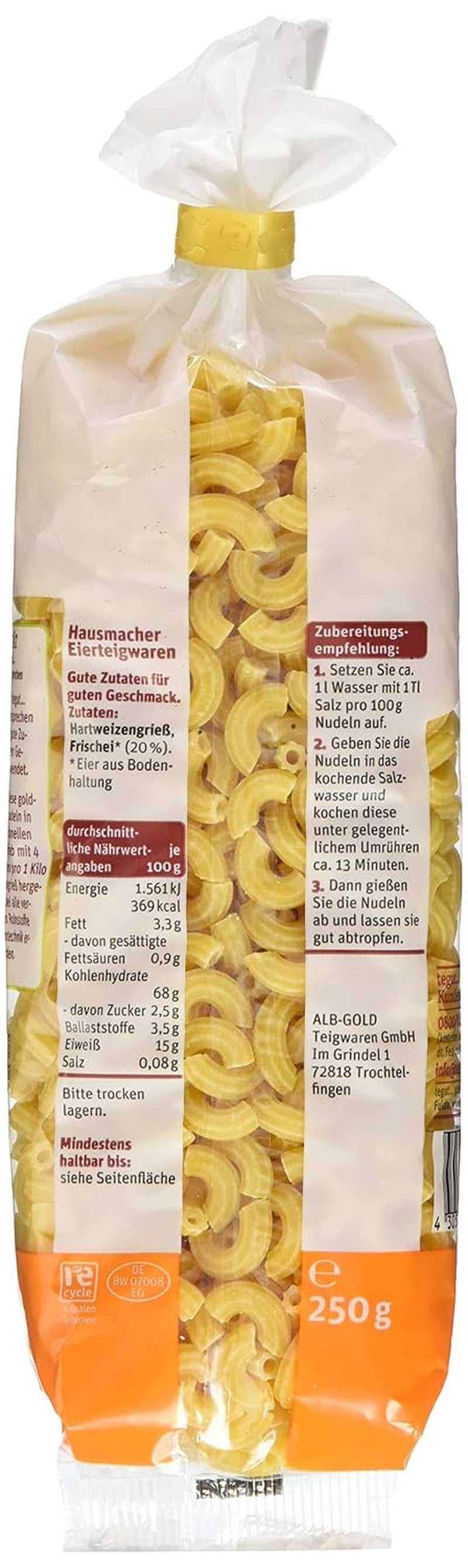 tegut... Skorupki makaronu jajecznego, 1 x 250 g