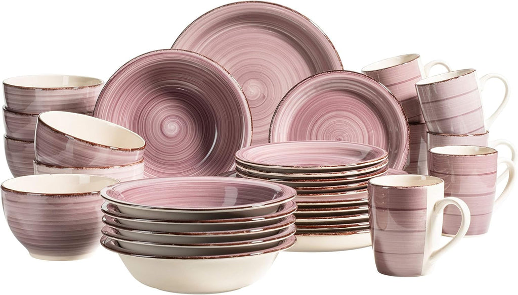 MÄSER 931612 Bel Tempo II 30-Teiliges Vintage Geschirr Set Für 6 Personen, Handbemaltes Keramik Kombiservice in Blau, Steingut, Rauchblau Seturi vesela masa Naty Shop Berry