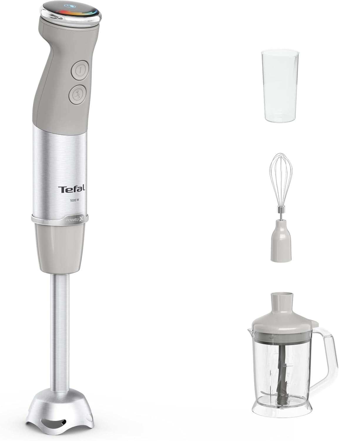 Tefal Quickchef+ 3-w-1 XL Stabmixer/Zerkleinerer/Schneebesen, 1000 W, Intuicyjny Geschwindigkeitsregelung, Turbo-Taste, Powelix-Messer-Technologie, Edelstahl, Grau, HB67MB30 Kitchen Naty Shop