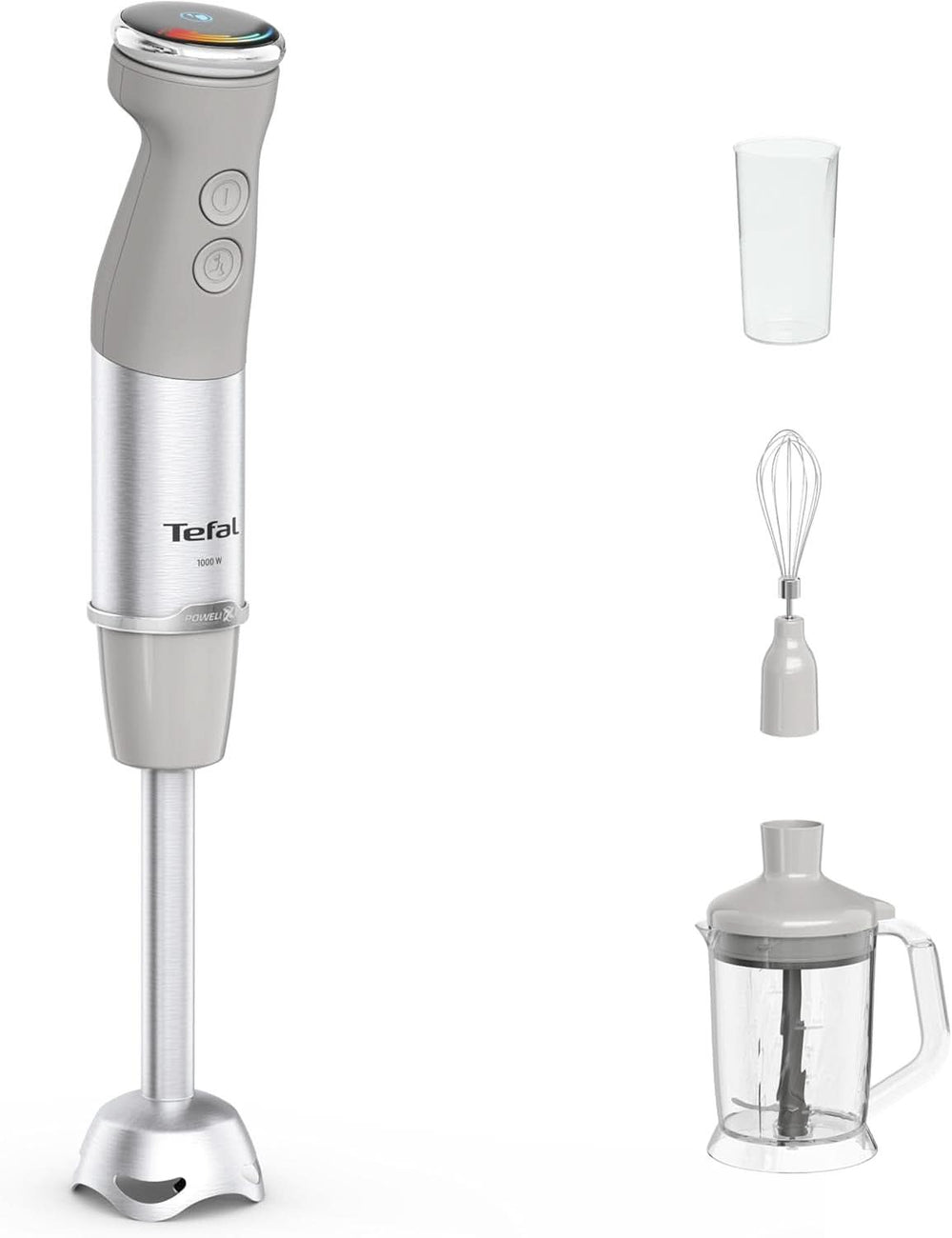 Tefal Quickchef+ 3-w-1 XL Stabmixer/Zerkleinerer/Schneebesen, 1000 W, Intuicyjny Geschwindigkeitsregelung, Turbo-Taste, Powelix-Messer-Technologie, Edelstahl, Grau, HB67MB30 Kitchen Naty Shop