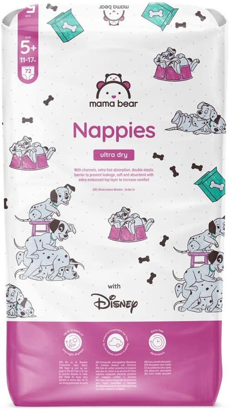 Marka Amazon: pieluszki Mama Bear Disney Ultra Dry, rozmiar 3 (4–9 kg) – pudełko miesięczne, białe, 172 szt. (2 opakowania po 86 szt.)