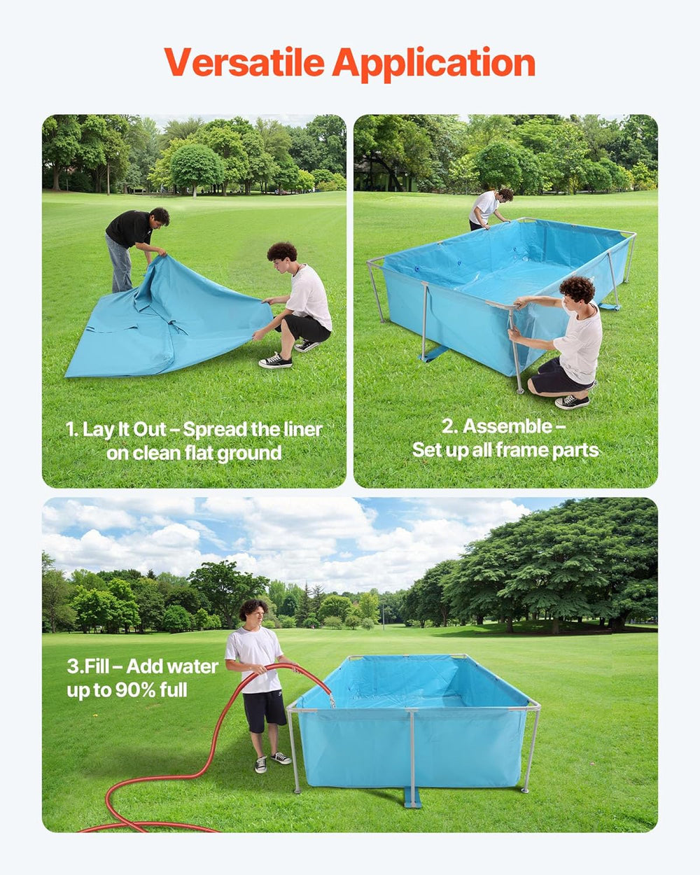 Basen ramowy VEVOR Basen naziemny 3000x2000x762mm Basen z ramą stalową Prostokątny basen z ramą stalową Basen z ramą ogrodową Basen ogrodowy o pojemności 3960 l Pojemność wodna Basen ogrodowy dla 4-5 osób Niebieski