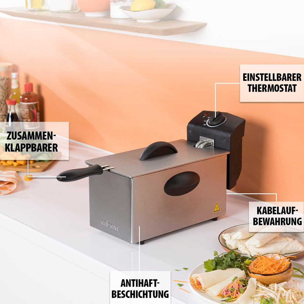 Frytownica olejowa Tristar FR-6935, 2000 W, 3 litry, termostat, strefa zimna, 3-4 osoby, metal AGD Naty Shop