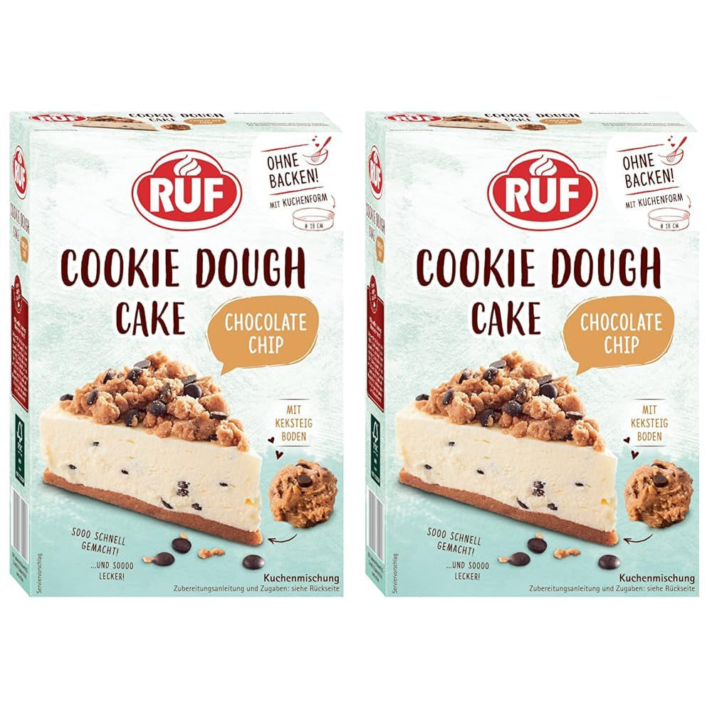 RUF Cookie Dough Cake Ohne Backen, Tortenboden Aus Keksteig Mit Frischkäse-Creme Und Schokoladenstückchen, Inkl. Kuchenform, 1X325G Amestec pentru copt si gatit Naty Shop 325 G (2Er Pack) Cookie Dough Cake