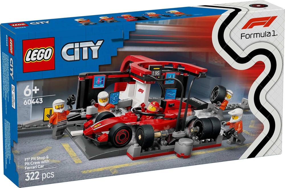 LEGO City Pit Stop F1 z zespołem i Ferrari Speedster - Zestaw pit stopu Formuły 1 z 1 kierowcą wyścigowym i 4 mechanicznymi minifigurkami - Zabawkowy samochód wyścigowy dla chłopców i dziewcząt w wieku 6+ - 60443 Zestawy do budowania Beuche den LEGO-Store