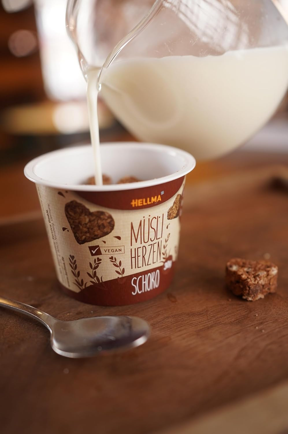 HELLMA Serduszka z Muesli i Czekoladą - 18 porcji po 30 g - Płatki Owsiane w kształcie serca oblane czekoladą, szklanki na wynos