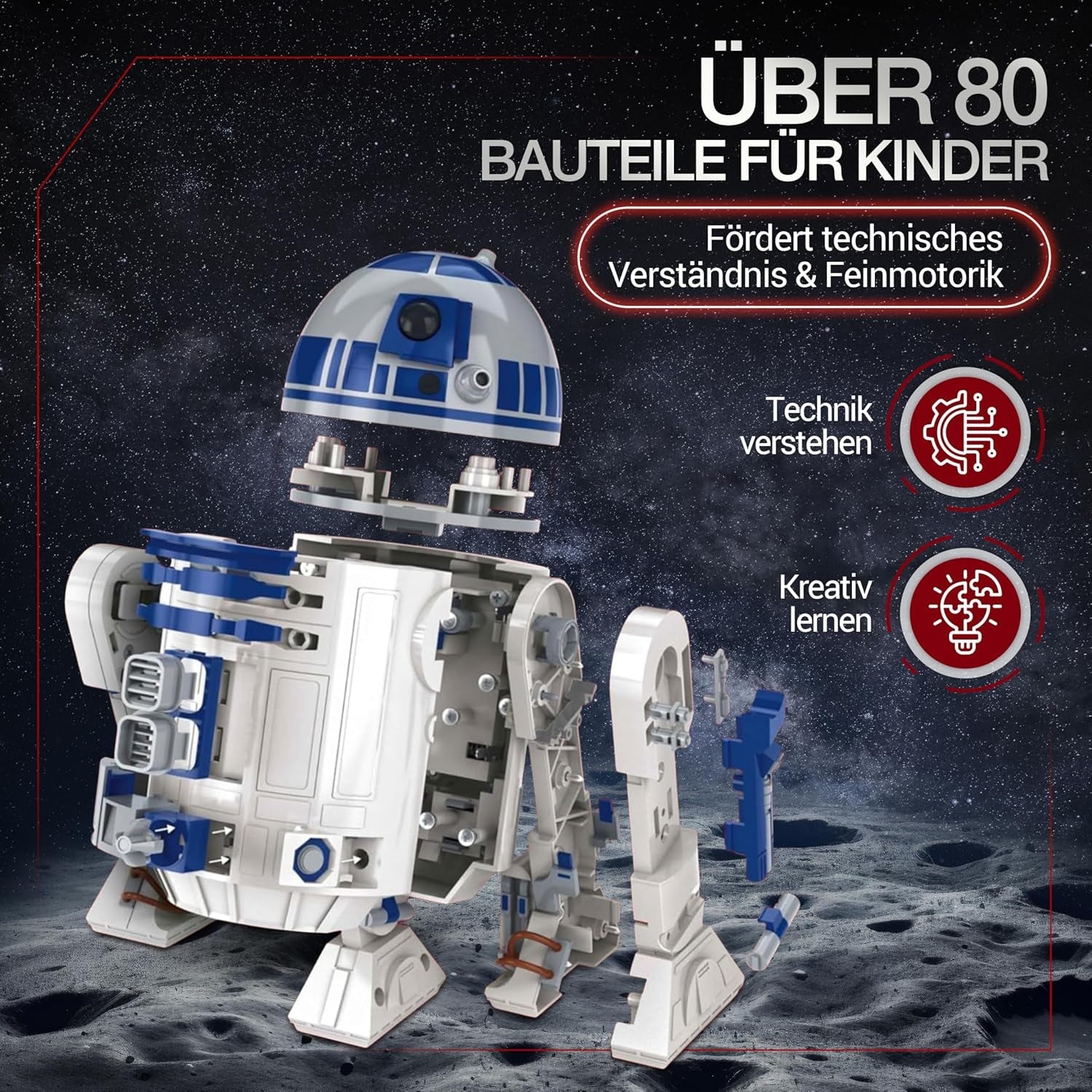 Clementoni Star Wars R2-D2 Roboter - Bausatz mit über 50 Teilen für Kinder ab 8 Jahren - Inkl. App zur Programmierung - Lernspielzeug mit Mint-Ansatz - 59457