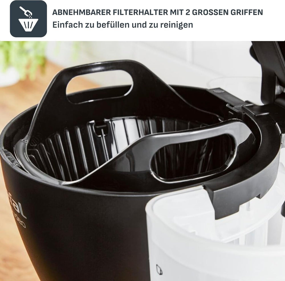 Espressor cu filtru Tefal Includeo, espressor extrem de ușor de utilizat, potrivit pentru dreptaci și stângaci, deschidere automată a capacului, 1,25 l, 10 până la 15 cești, CM533811