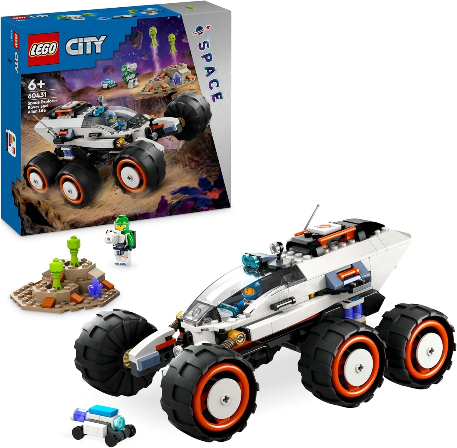 LEGO City Space Rover cu extratereștri, set de mașină cu figurine robot și extratereștri, cadou de ziua de naștere pentru băieți și fete de la 6 ani, cu 2 minifigurine și un set de planete 60431 Seturi de constructie Besuche den LEGO-Store Singur