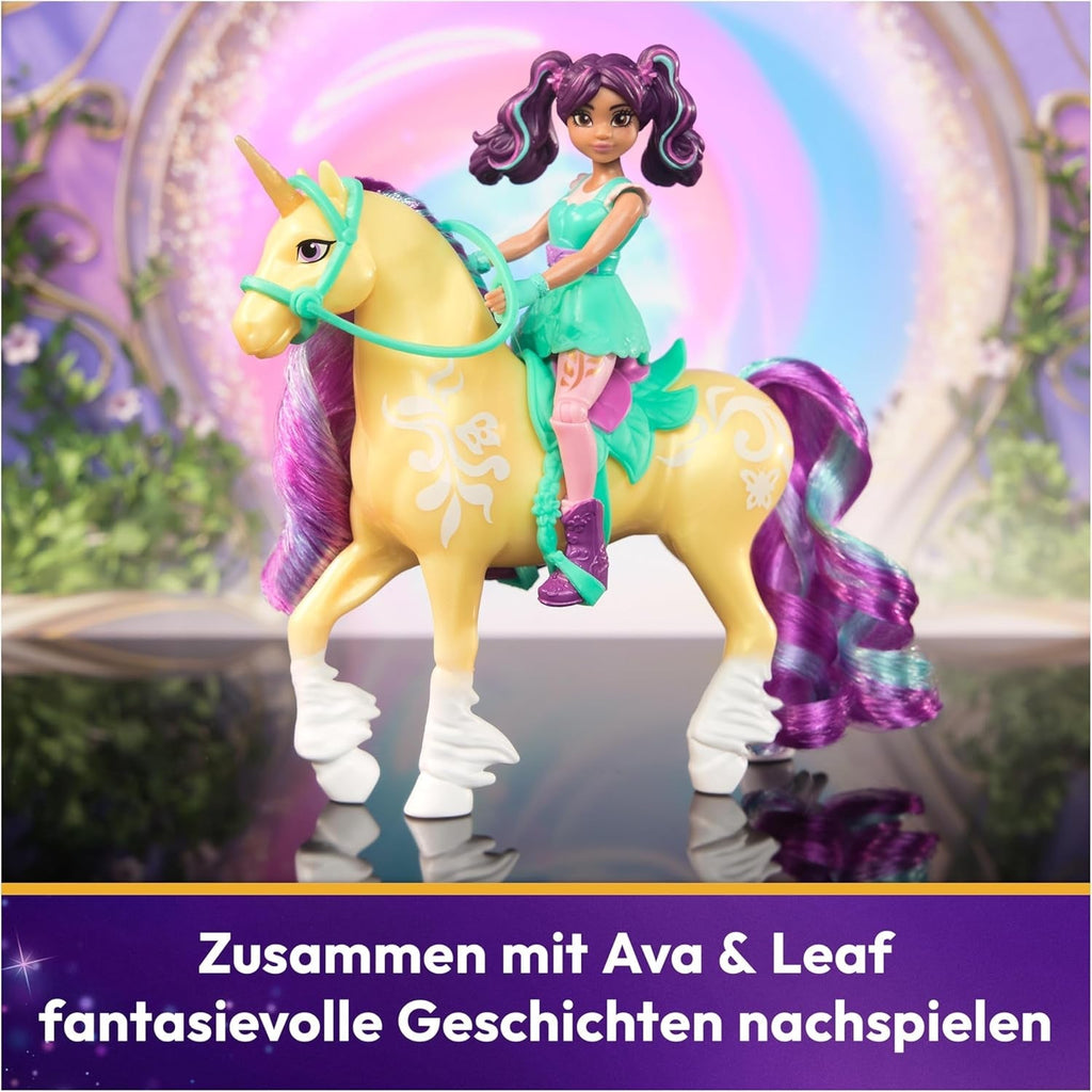 Unicorn Academy AVA și Unicorn Leaf Set - Figurine originale de aproximativ 12 cm înălțime din popularul serial Netflix Cu două accesorii și perii de păr Pentru jocuri de rol imaginative, pentru copii cu vârsta de 4 ani și peste Action figures Naty Shop